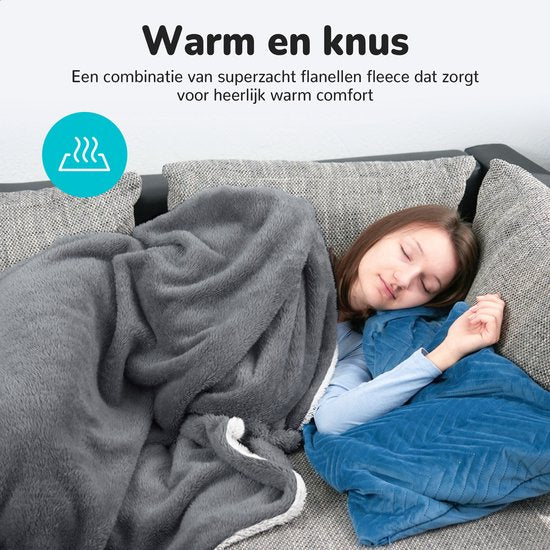 Couverture électrique - Bloomfold - Couverture chauffante - 180 x 160 cm - Lavable en machine - 2 personnes - 9 niveaux - Avec minuterie - Gris/flanelle