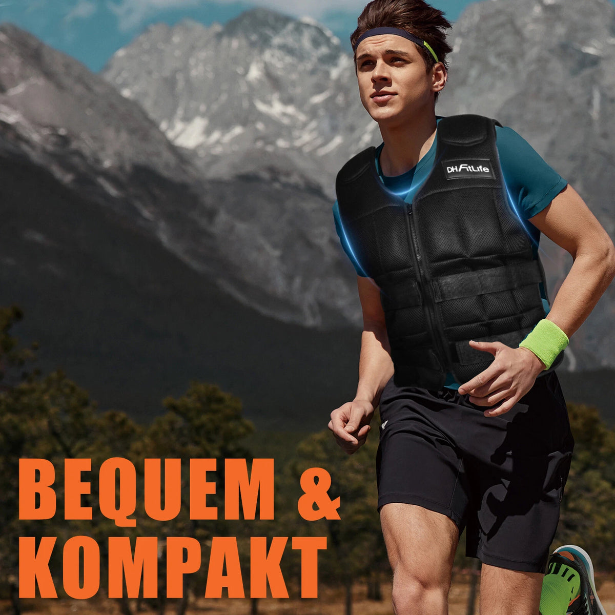 Gilet lesté réglable DH FitLife - 1 à 20 kg - 38 blocs de poids amovibles - 48 x 62 cm - Noir