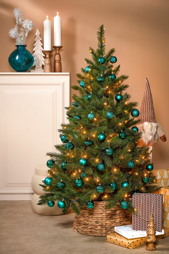 Arbre artificiel Triumph Tree Bristlecone - Sapin de Noël avec 144 guirlandes LED blanc chaud - Décoration de Noël d'intérieur - Structure à charnières pour un montage rapide - H 155 x Ø 99 cm - Vert