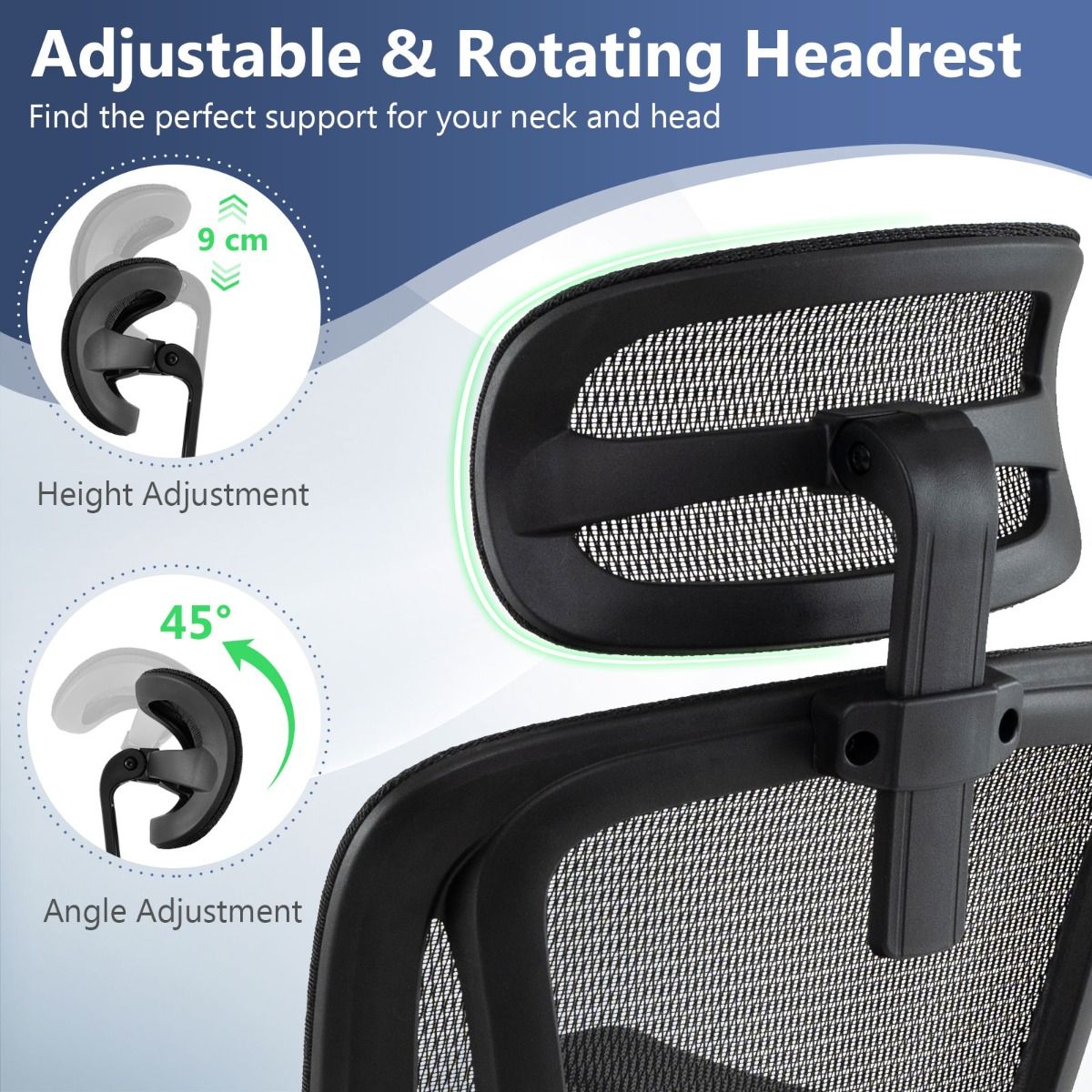 Chaise de bureau ergonomique Coast - soutien lombaire et appui-tête réglables - repose-pieds extensible - noir