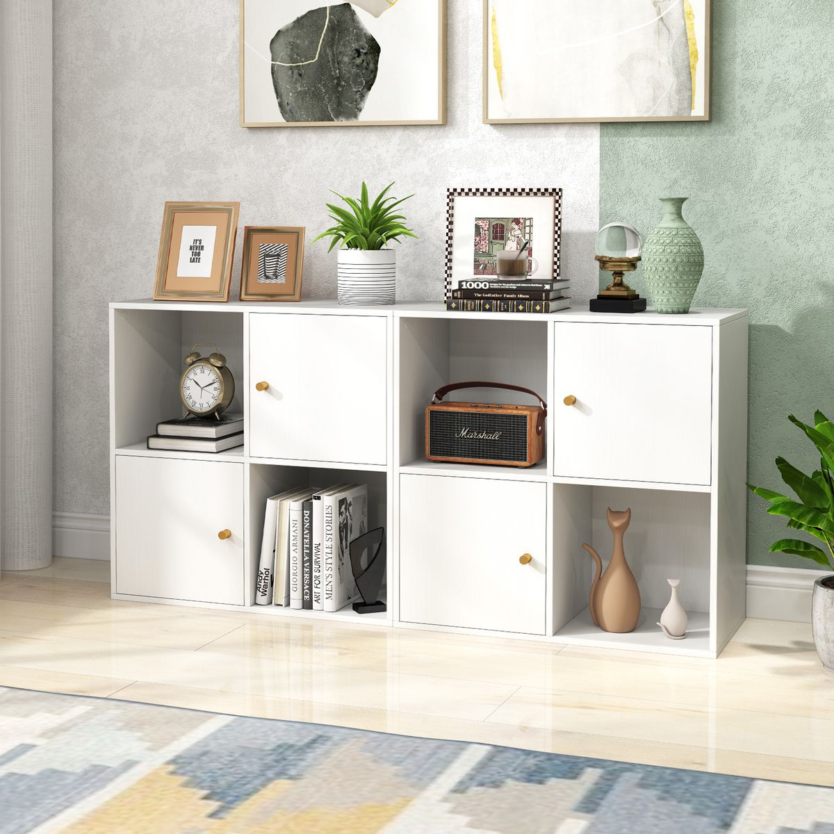 Bibliothèque Coast à 4 compartiments - avec dispositif anti-basculement - 2 portes - blanche - 60 x 29 x 60 cm