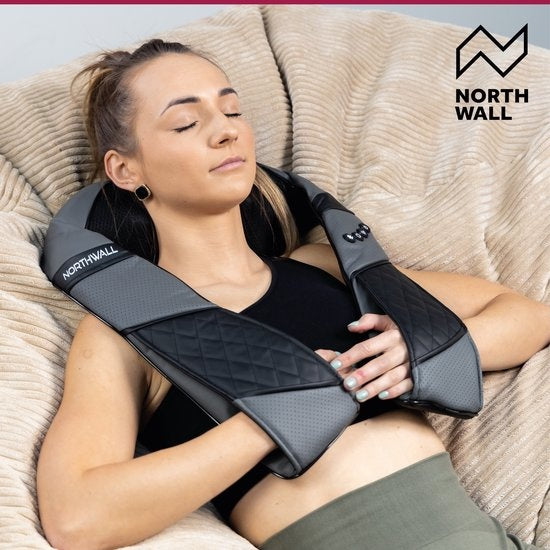 Coussin de massage Shiatsu - Northwall - Appareil de massage cervical - Fonction de chaleur infrarouge - avec sac de transport de luxe - noir