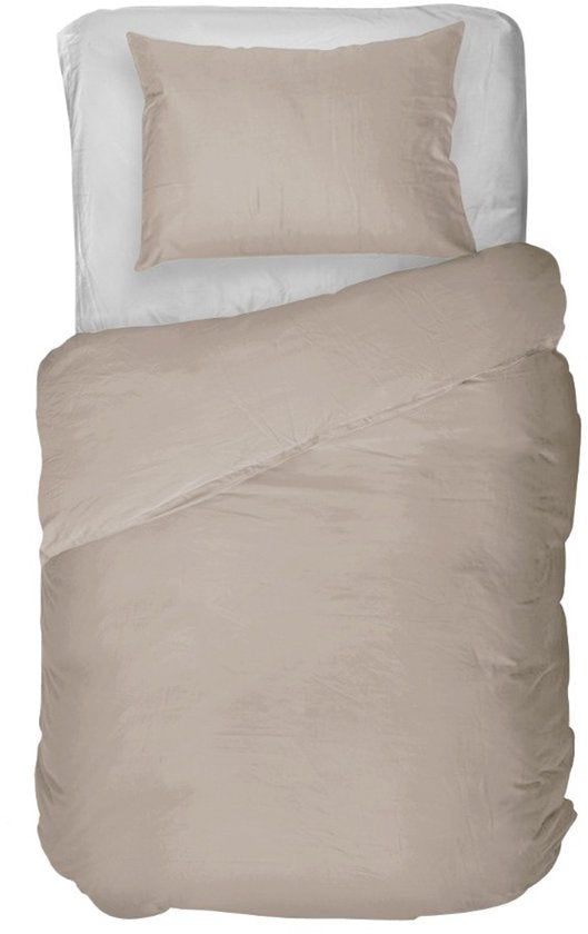 Housse de couette Kayori Saya en satin de coton - 140 x 200-220 + 1 taie d'oreiller - Lit simple - Coton biologique - Beige
