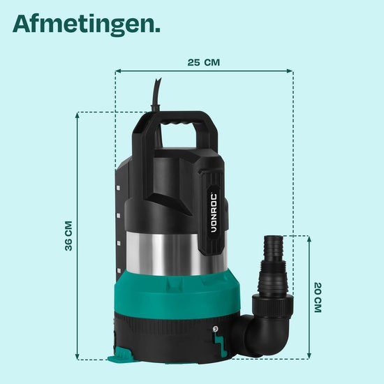 Pompe submersible VONROC - Pompe pour eaux claires et eaux usées - 850 W - 20 000 l/h - aspiration à niveau zéro - interrupteur à capteur