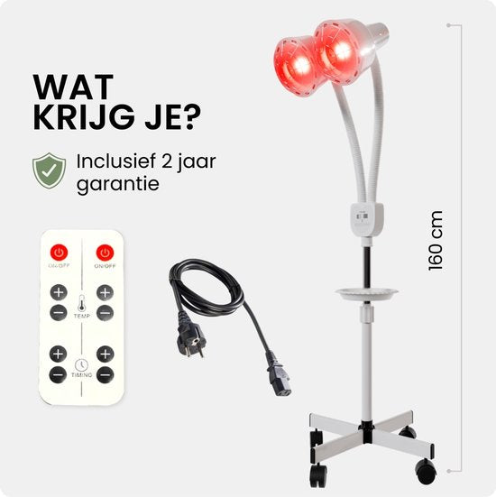 Resty® Lampe infrarouge - 550W - Luminothérapie rouge - Lampe à chaleur - Minuterie - Pied extra solide - Double tête