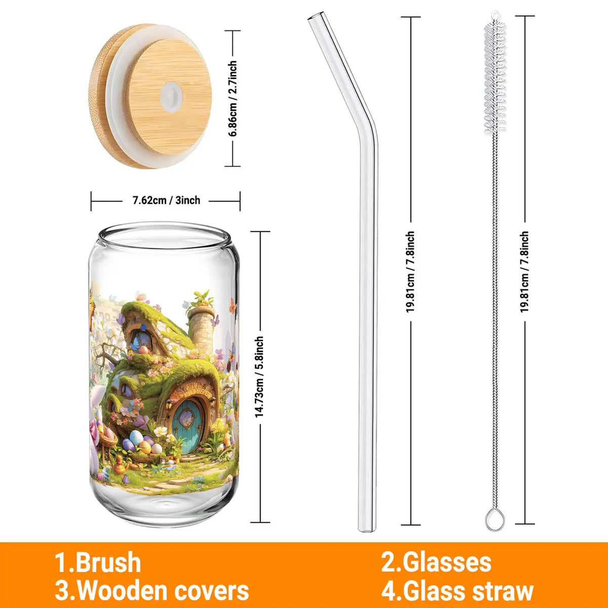 Verre de Pâques Alphynix avec couvercle et paille - Motif de conte de fées - 500 ml - Multicolore