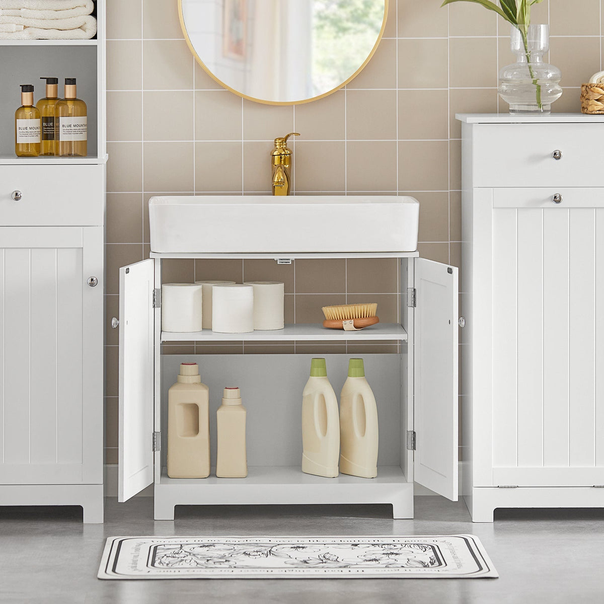 SoBuy Meuble bas pour évier - 2 portes - 60 x 60 x 29 cm - Blanc