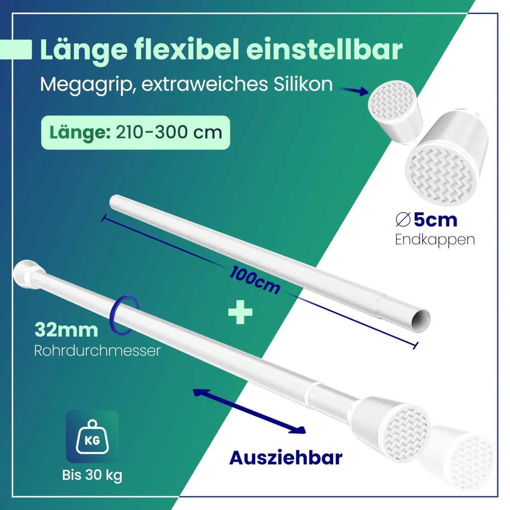 Perche télescopique LOBUX sans perçage - 210-300 cm - Ø 32 mm - Blanc