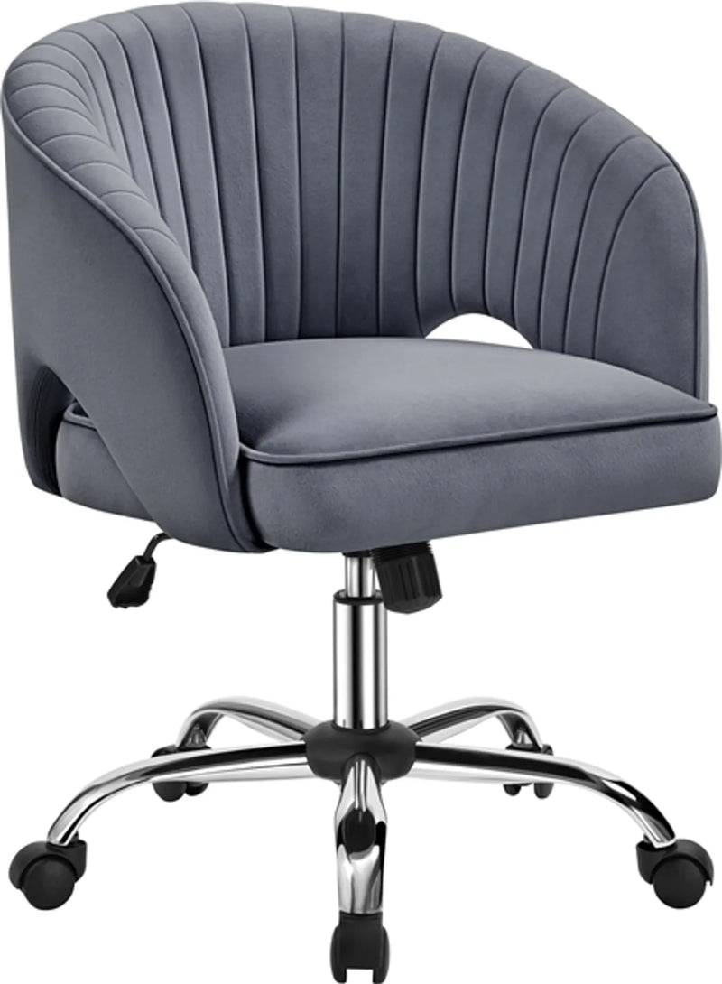 Yaheetech Fauteuil de bureau Fauteuil - 60 x 56,5 x 73-83 cm - rembourrage doux comme du velours, hauteur d'assise réglable et fonction relaxante - pour bureau et hall d'accueil - polyester gris foncé et métal