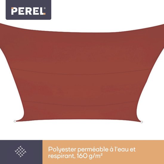 Perel Toile d'ombrage, hydrofuge, 3,6 x 3,6 m, 160 g/m², polyester, carré, terracotta