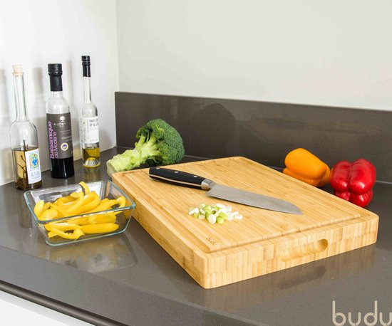 Budu Planche à découper épaisse de luxe - Bambou - 4CM d'épaisseur - Planche à découper en bois - Planches à découper en bois - Planche à découper cadeau - 29.5 x 40 x 4 cm