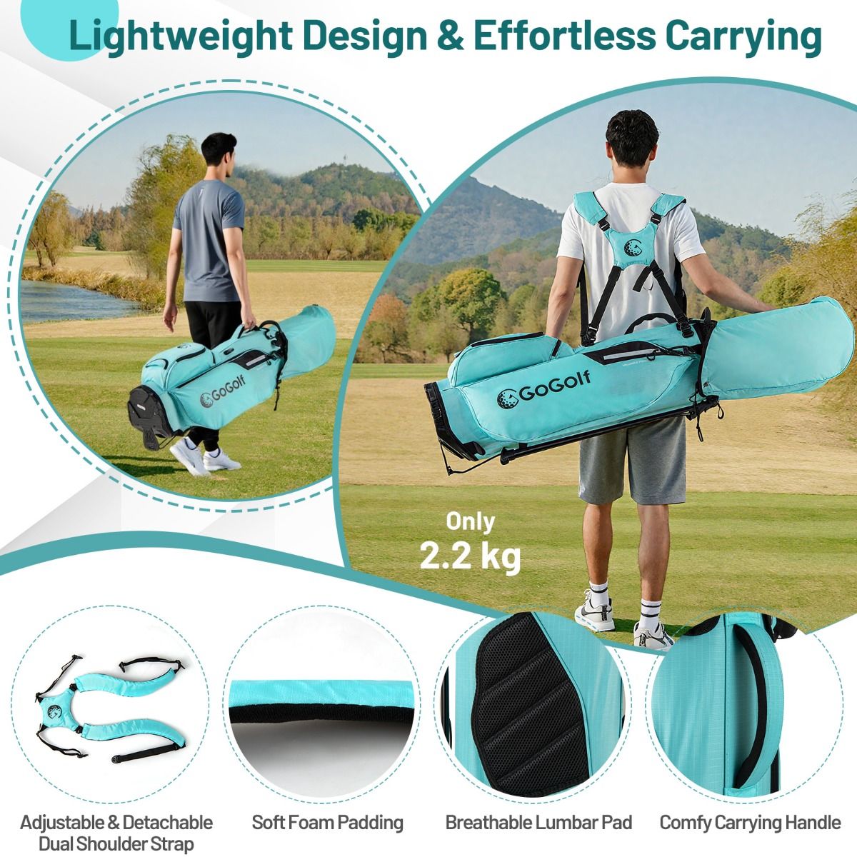 Sac de golf Coast - 8 compartiments - 5 poches de rangement - turquoise