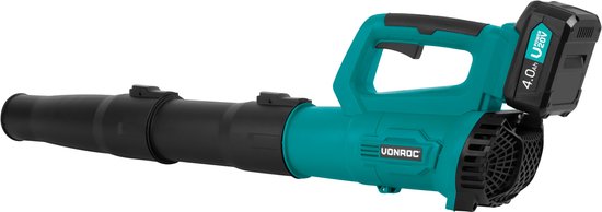 VONROC Accu Leaf Blower 20V - Modèle axial - Vitesse d'air 129 km/h - Volume d'air 7m3/min - Batterie 4.0Ah et chargeur rapide inclus
