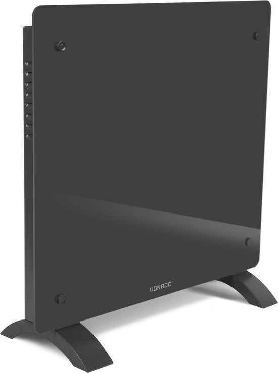 Chauffage électrique de luxe VONROC - Convecteur avec panneau en verre - 500W/1000W - Chauffe les pièces jusqu'à 12m2 - Contrôlé par l'application (via Wifi) et manuellement - Thermostat et minuterie réglables - Gris