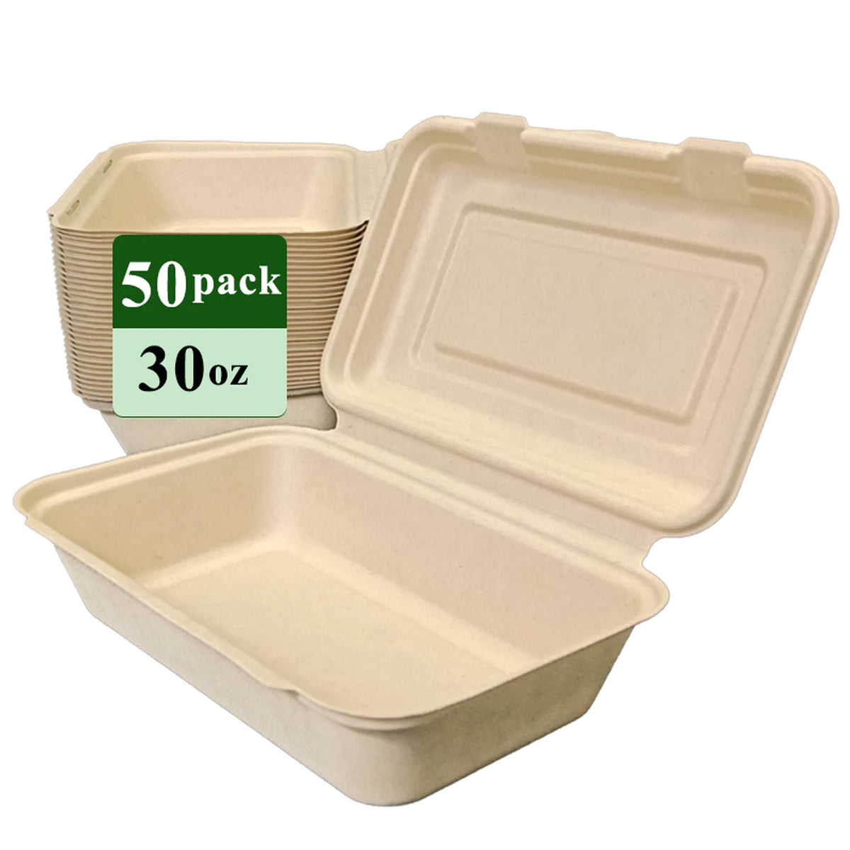 Barquettes Rui Bamboo avec couvercle à charnière - 887 ml - 50 pièces - à usage unique