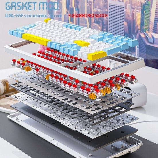 Fuegobird K3MAX Mechanical Gaming Keyboard - 100keys - Gasket Mod - Red Switch - QWERTY - Mechanical RGB Backlight Keyboard - Cheese