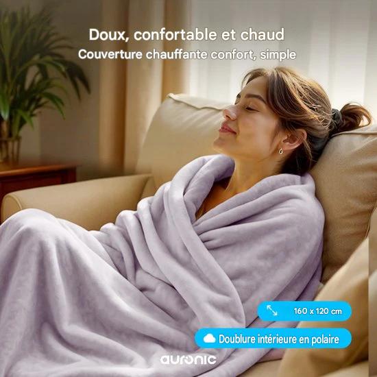 Couverture électrique Auronic - Couverture chauffante - 1 personne - 3 niveaux de chaleur - avec minuterie - 160 x 120cm - Rose