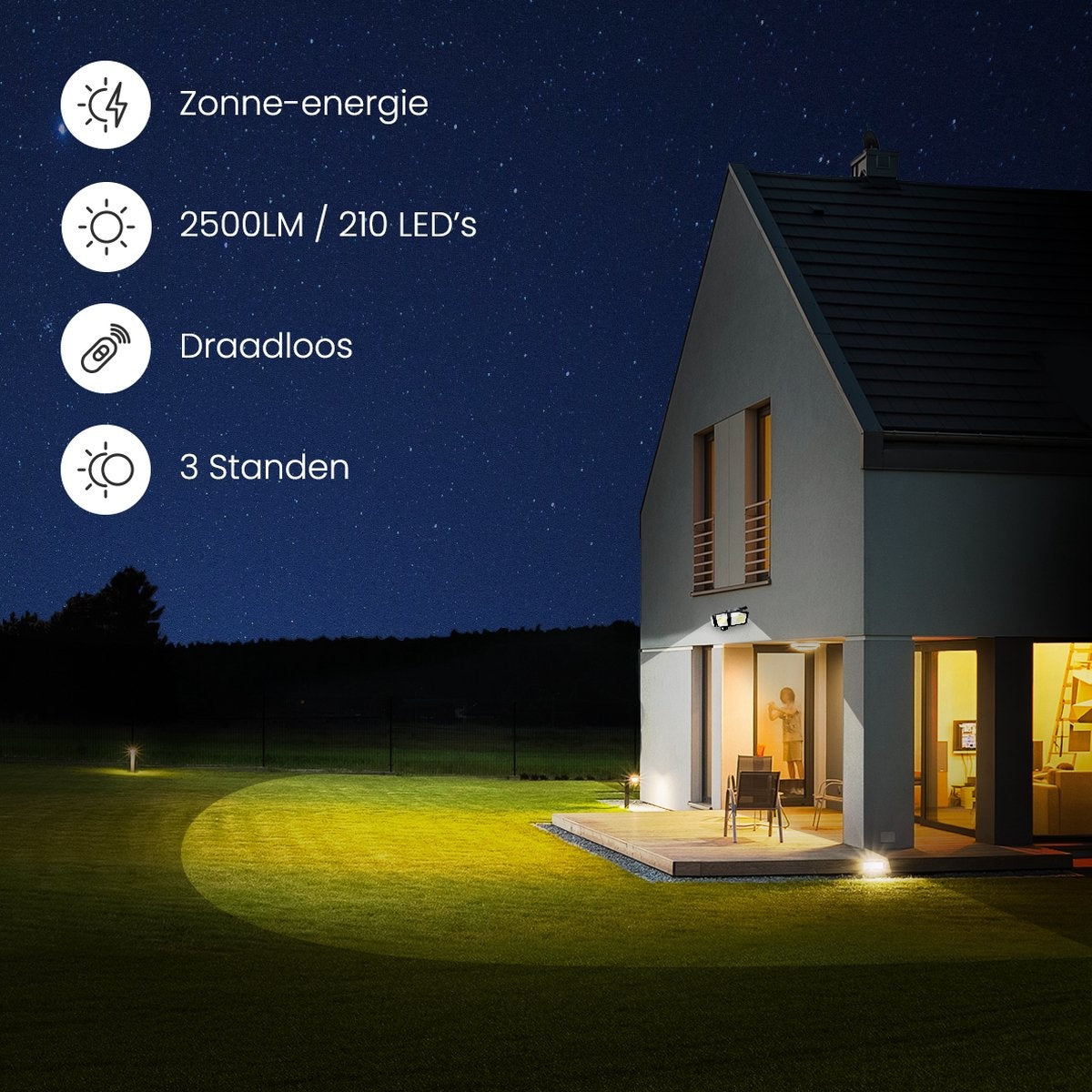 Auronic Lampe solaire d'extérieur avec détecteur de mouvement - Applique murale avec détecteur - Solaire - 210 LED - IP65 - 2 pièces - Noir
