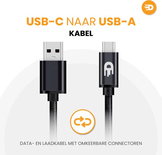 Drivv. Câble USB vers USB C - Chargeur rapide - Câble de données et de charge USB C - 2 mètres - Convient à Samsung, iPhone 15 et autres - Noir