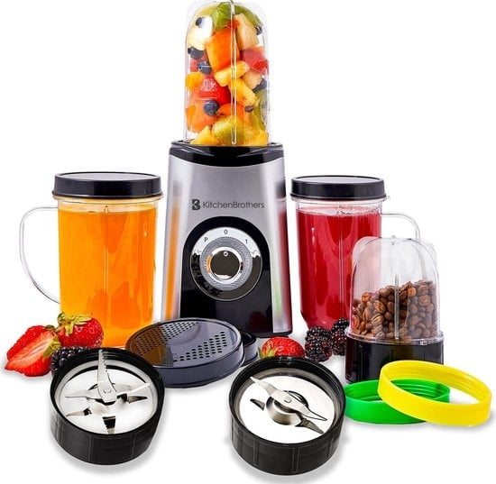 Mixeur Smoothie - KitchenBrothers - 13 Pièces - 4  Gobelets - 350W - acier inoxydable