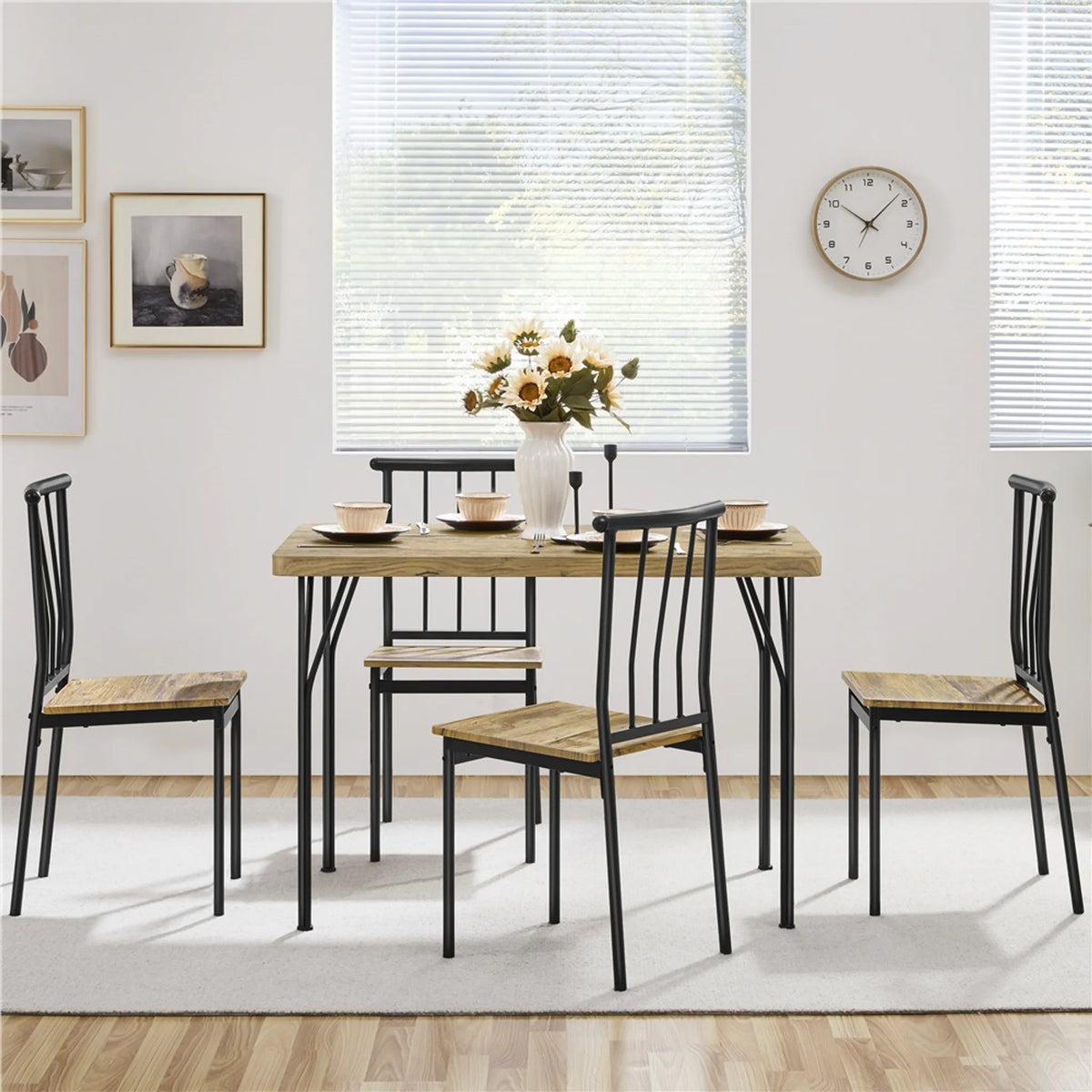 Ensemble de salle à manger Yaheetech 5 pièces pour 4 personnes - Table avec 4 chaises - 110 x 70 x 76,5 cm - Marron
