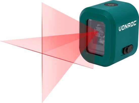 VONROC Cross Line Laser- Rouge - Batterie 4V - 1800mah - Nivellement automatique - Portée de 10 mètres - Support de montage, câble USB-C et sac de rangement inclus.