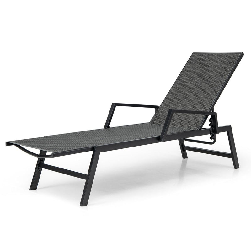 Chaise longue Coast Rotan - Dossier réglable sur 5 positions - Avec accoudoirs - Marron et noir