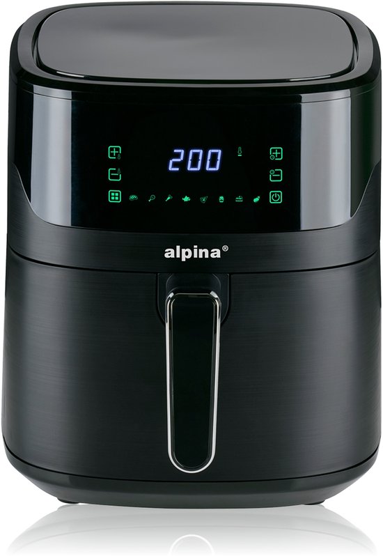 Alpina Airfryer XL - Friteuse à air chaud 6 L - Air Fryer pour 2 à 5 personnes - Four à air chaud avec écran tactile numérique - Température réglable de 80 à 200 degrés - Fonction minuterie - 8 programmes de cuisson