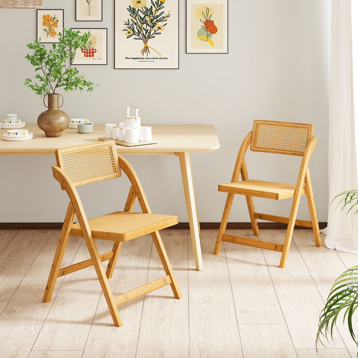 Lot de 2 chaises pliantes en rotin « Coast » - Dossier pivotant à 360° - Pliables - Couleur naturelle