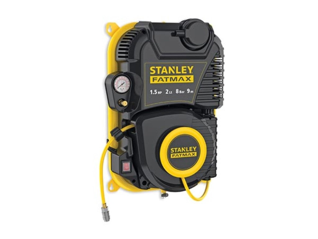 Compresseur Stanley Fatmax, compresseur d'air sans huile avec enrouleur de câble, montage mural, 1,5 hp, 8 bar, capacité du réservoir 2 L