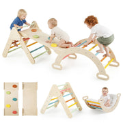 Structure d'escalade en bois Coast Montessori - Ensemble de jeux 3 en 1 comprenant un triangle d'escalade, un arc d'escalade et une rampe - coloré