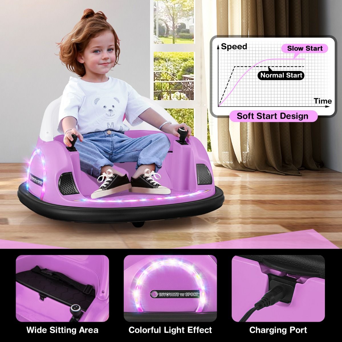 Voiture électrique « Coast » pour tout-petits - pivotante à 360° - avec télécommande - rose