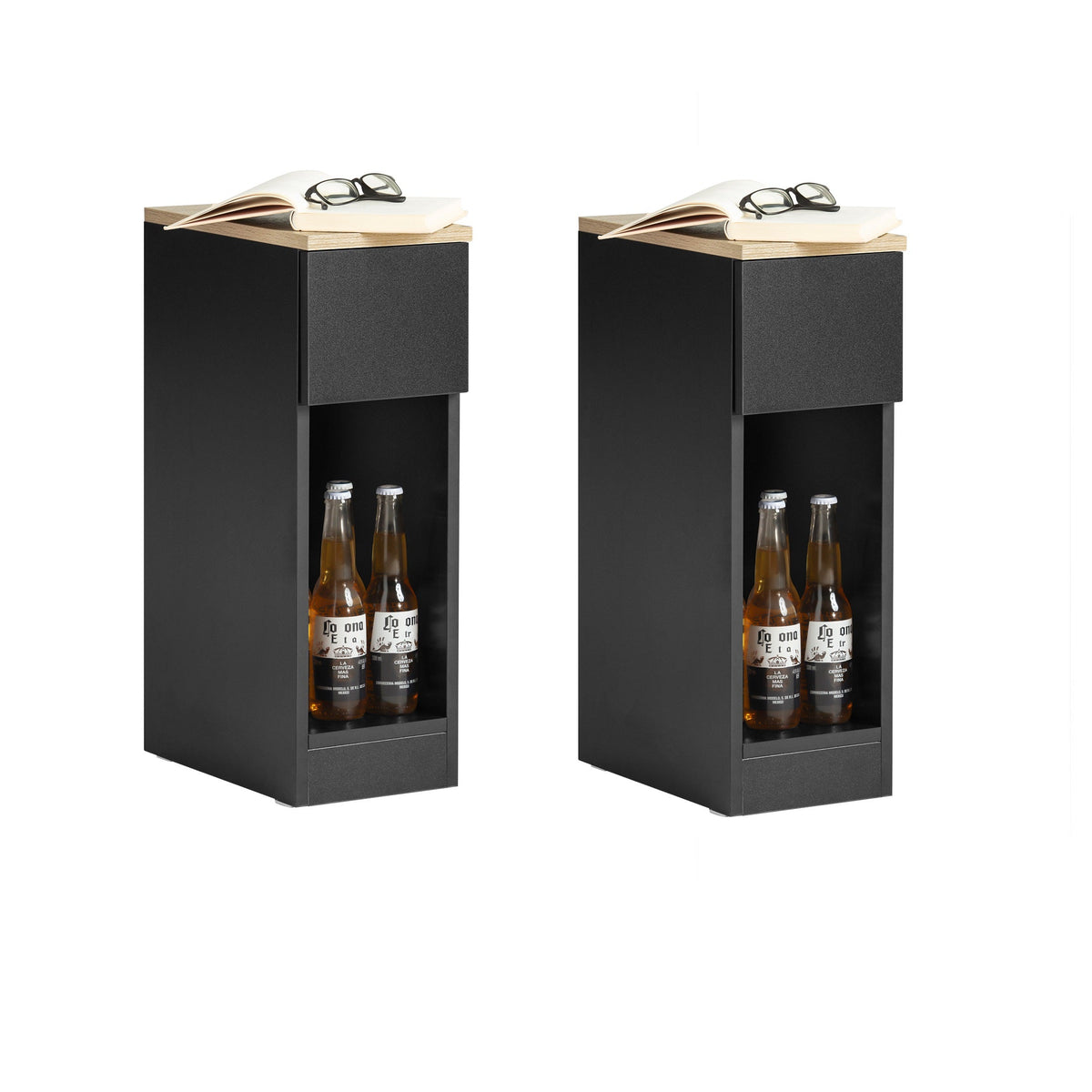 SoBuy Table de nuit avec tiroir et rangement - Lot de 2 - 20x35x60 cm - Max. 20KG - Noir