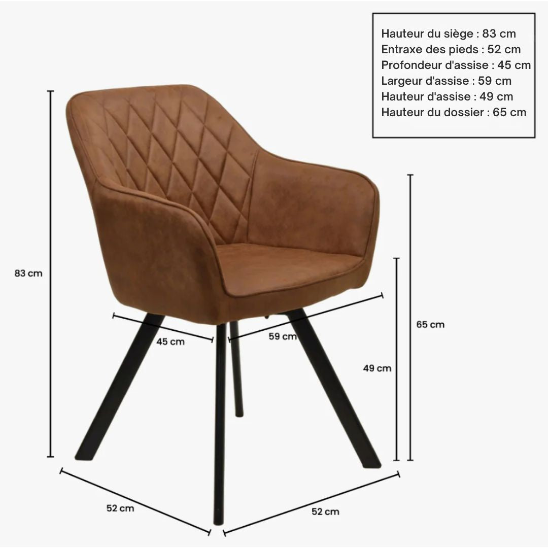 Chaise de salle à manger  - Meubles 31 Brione- Duopack - Pivotant à 360° - H 83 x L 59 cm - Microfibre/Acier - Taupe