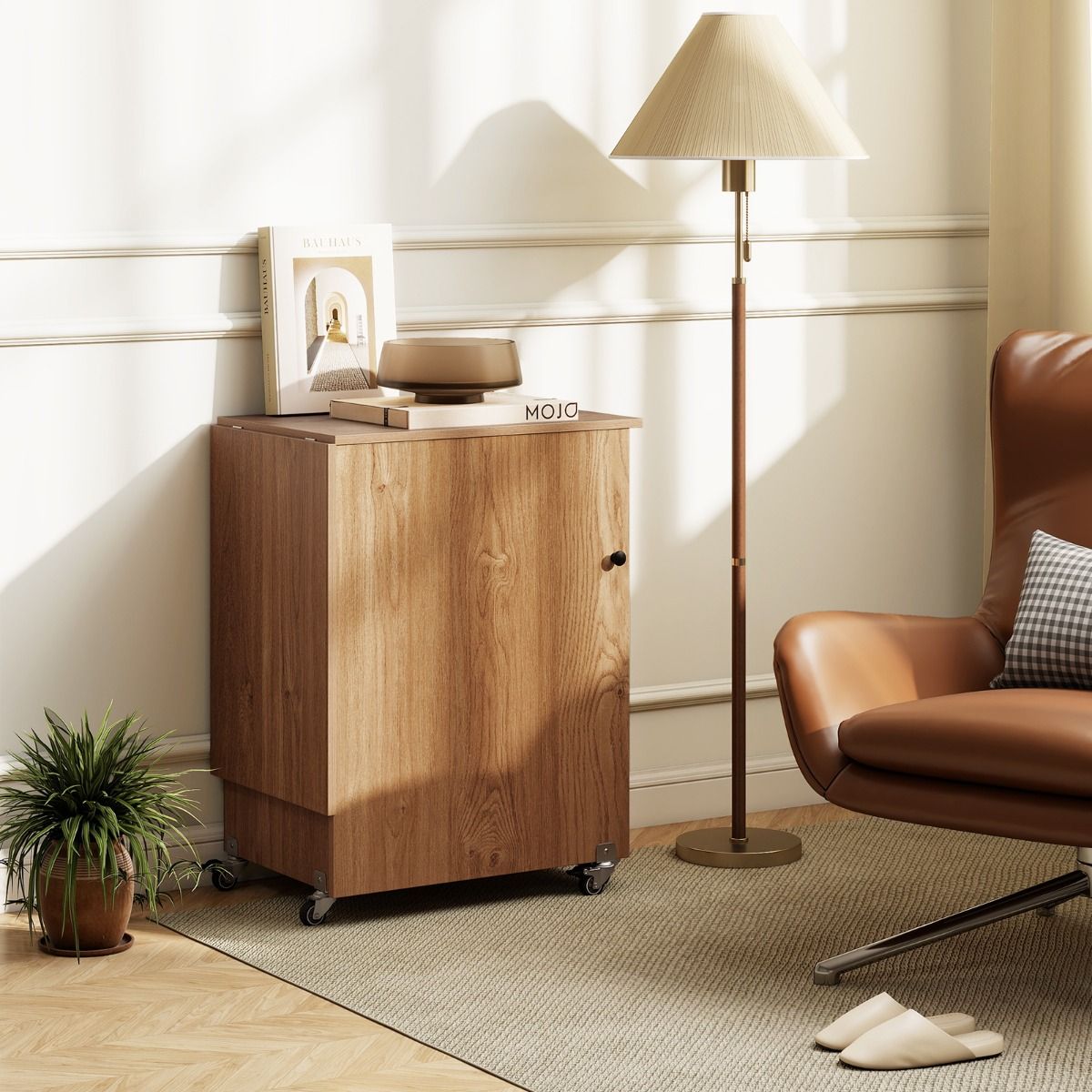 Meuble de couture pliable Coast - 2 en 1 avec station de recharge et étagères de rangement - couleur naturelle
