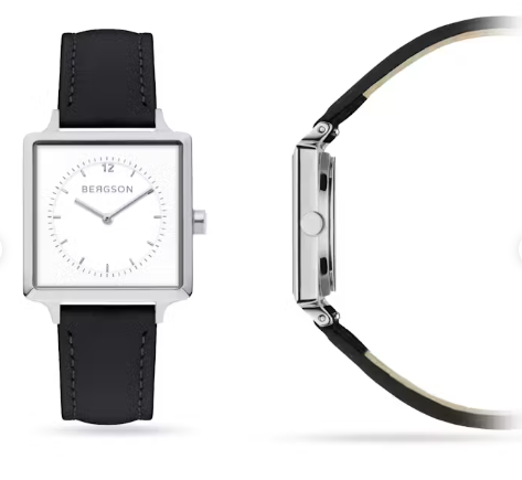 Montre pour femme Bergson Maria Classic - 35 mm - Bracelet en cuir - Cadran satiné blanc