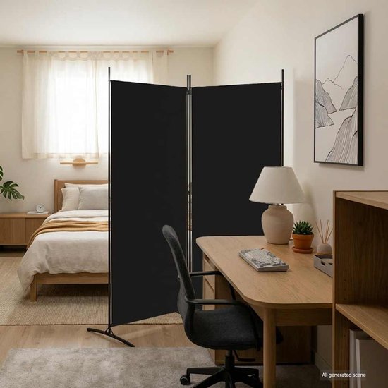 vidaXL - Paravent - avec - 2 - panneaux - 175 x 180 - cm - tissu - noir