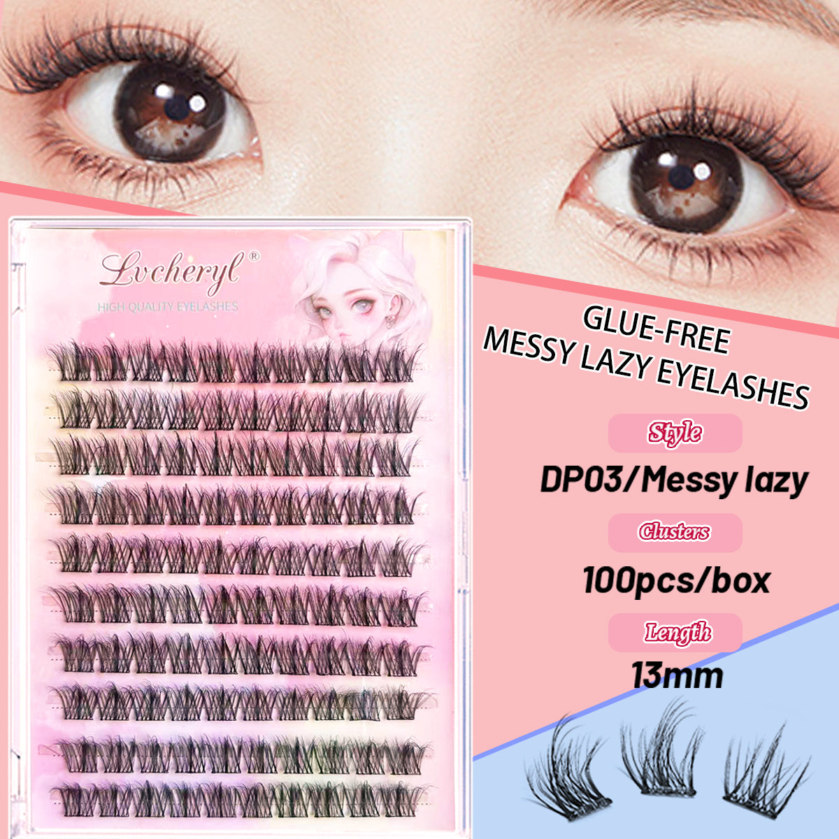 Coffret de cils Lvcheryl Premium - 10 rangées de cils autocollants