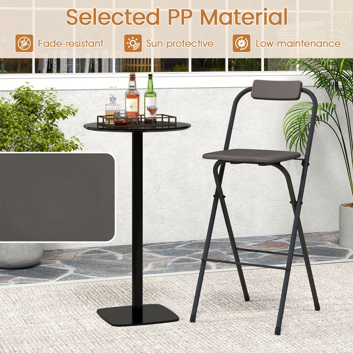 Ensemble de 2 tabourets de bar Coast - Pliables - Avec dossier - Gris et noir