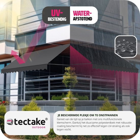 tectake - store à pinces - parasol - store - réglable - store à pinces - parasol balcon - 350 x 180 cm - noir gris - store - 404968