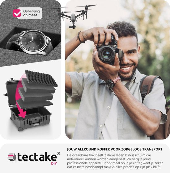 tectake® - Valise de transport à roulettes avec poignée télescopique - Valise photo - Valise pour appareil photo 45 x 26 x 58 cm - 2 boutons pression - Possibilité de verrouillage par cadenas