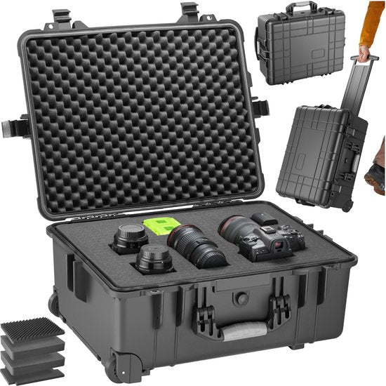 tectake® - Valise de transport à roulettes avec poignée télescopique - Valise photo - Valise pour appareil photo 45 x 26 x 58 cm - 2 boutons pression - Possibilité de verrouillage par cadenas