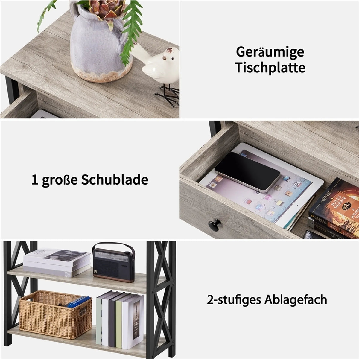 Table murale Yaheetech 80 x 29,5 cm avec tiroir coulissant et 2 étagères – Gris – MDF et métal