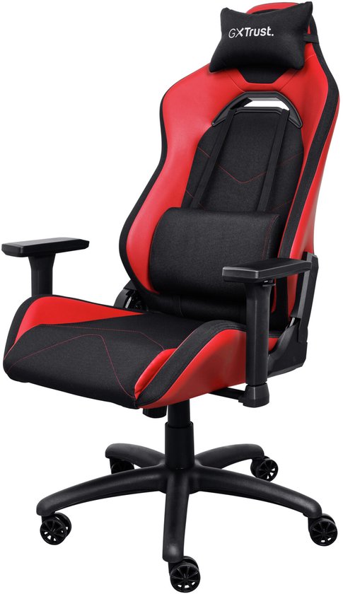 Trust GXT 714R Ruya - Fauteuil gaming ergonomique - Accoudoirs 3D - Tissu respirant et cuir PU - Jusqu'à 150 kg - Rouge