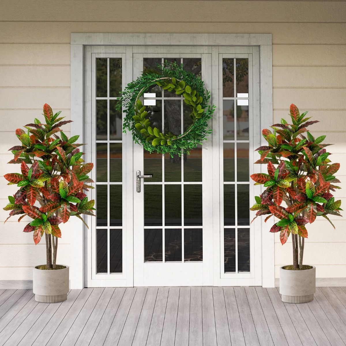 Plante artificielle Coast « Croton Palm » - tronc en bois véritable - feuilles colorées - 150 cm