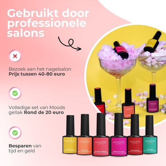 Moods Gellac 6-Piece Set - Gel Nail Polish - 8ML - Take me to the Candyshop Edition - Gellac - Nails - Gel Polish Starter Pack - Summer Colours