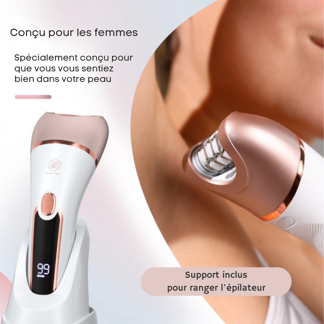 Épilateur Beeperfect® - Rechargeable - Étanche - 7 accessoires - Blanc/rose pâle