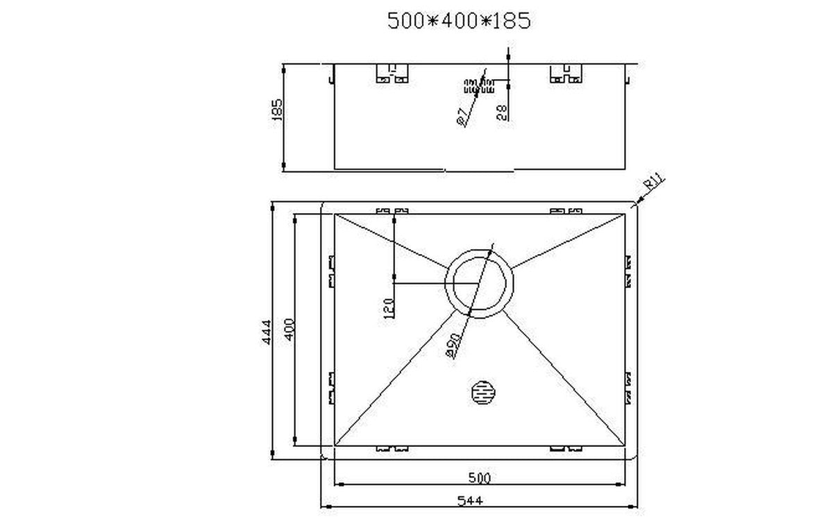 Grand évier Mizzo Quadro, 50X40CM, avec coins intérieurs droits, Sous-plan / Plan encastré / Encastré, Acier inoxydable 1,2 mm d'épaisseur, À partir de 60 cm d'armoire, Gris