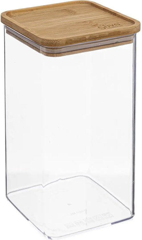 5Five - Bocal de conservation pour la cuisine - Berlino - plastique/bambou - 1 500 ml - alimentaire - 10 x 20 cm