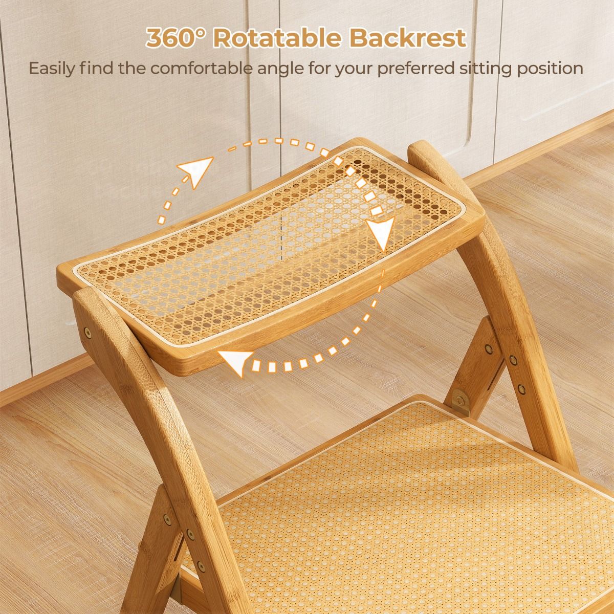 Lot de 2 chaises pliantes en rotin « Coast » - Dossier pivotant à 360° - Pliables - Couleur naturelle
